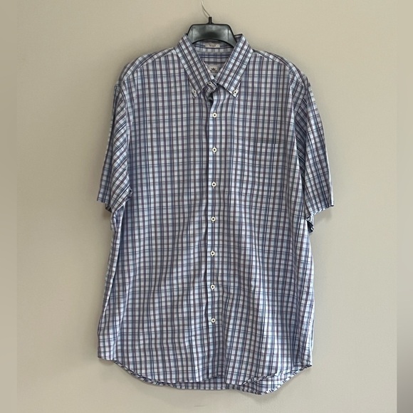 Peter Millar Other - Peter Millar 'Seaside Finish' Short-Sleeve Button Up Plaid Shirt, Blue Green, XL
